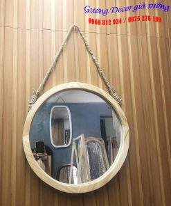 Gương viền gỗ tròn treo tường